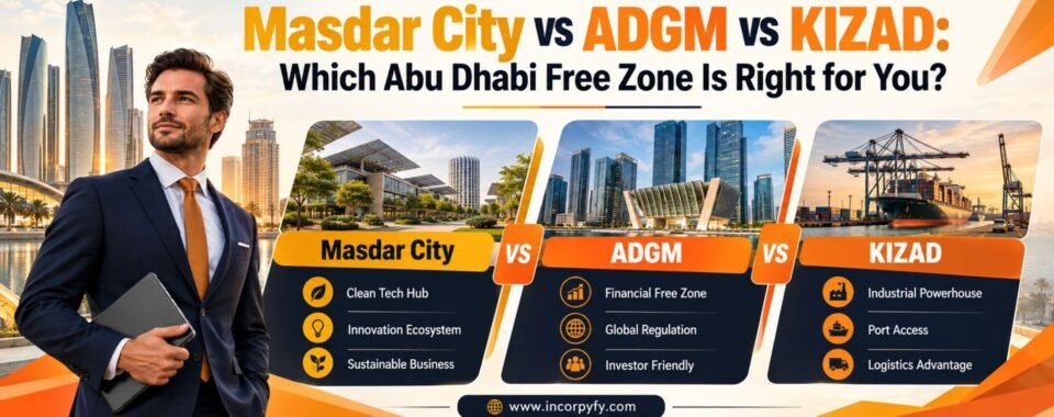 Masdar city vs ADGM vs KIZAD Comparison Guide